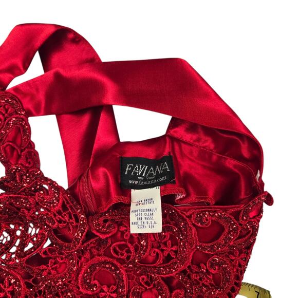 Vintage Y2K 90s Faviana Dress Size 5 6 Gown Prom Occasion Red Satin Column - Picture 4 of 7